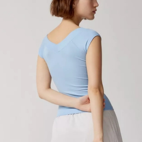 BDG Urban Outfitters Shannen v-neck ribbed top Medium (S/M) NWOT light blue - Picture 3 of 11